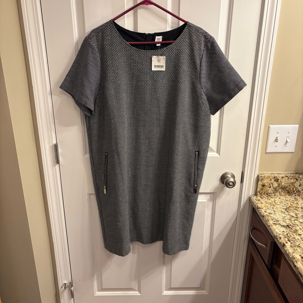 GAP Black and White Check Pattern Short Sleeve Dress XXL